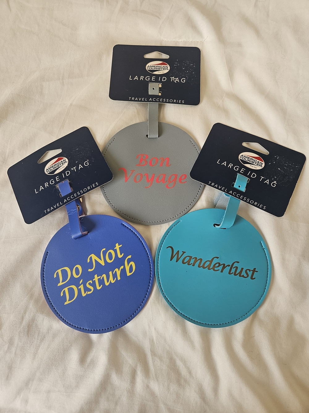 New American Tourister LARGE Luggage Tags (3) Bon Voyage & Do Not Disturb & Wa..